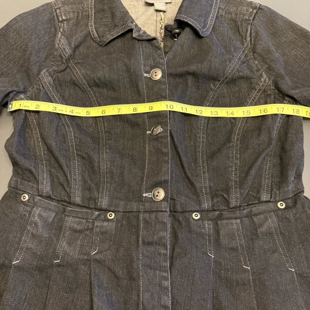 Motto Y2K Denim Blazer‎ Jacket Pleated/Fitted Girly Ruffles VTG  Size Small Blk